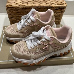 Women's GUESS Beige and Pink Sneakers SZ 7